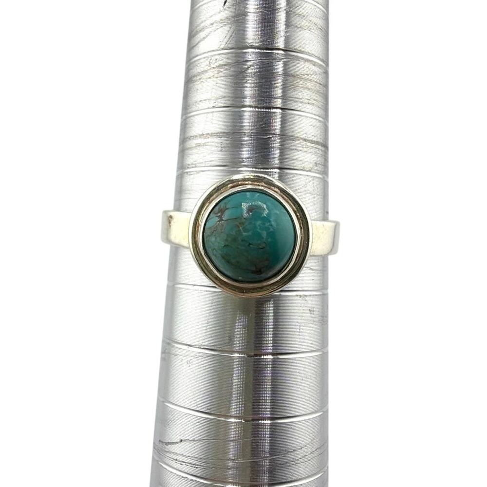 Blue Green Turquoise Sterling Silver Ring Artisan Jewelry 8.5